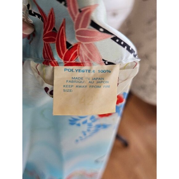 Light Blue Floral Japanese Kimono Robe 3/4 length size 42 - Picture 7 of 8